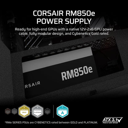 Furnizues Rryme CORSAIR RM850e (2025) – Modular i Plotë, Me Zhurmë të Ulët, ATX 3.1 & PCIe 5.1, Kabllo 12V-2x6, Efikasitet Cybenetics Gold, Kondensatorë të Vlerësuar në 105°C – Ngjyrë e Zezë