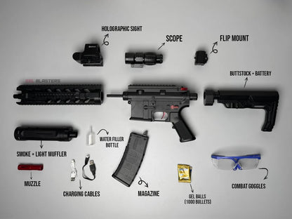 M4A1 Silencer me plumba xheli, led dhe sperkatje avulli per imitim flake,zmadhues xhami, shenjester led, gjuajtje full automatike dhe gjysem automatike. Madhesia origjinale 1:1