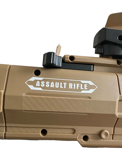 Automatik Tiger Assault Rifle Crystal me plumba xheli, 3 metoda gjuajtje, bateri, laser, shenjues (zmadhues) i shenjes, materiali hekur,fiber karbon dhe plastike e fortë. Mosha +14