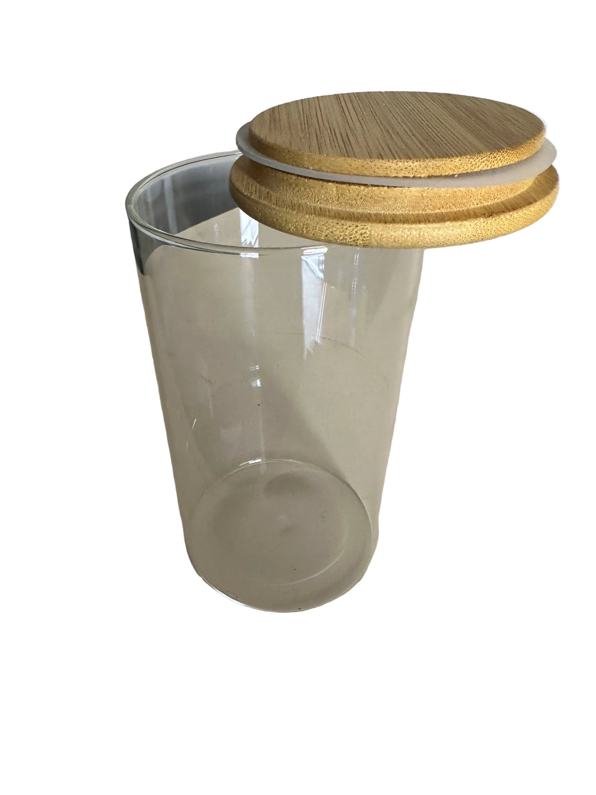 Set 3 Copë Kavanoz prej xhami me kapak druri bambu.