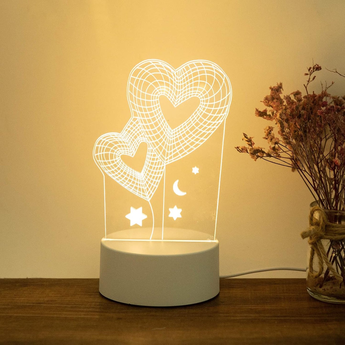 Dritë Nate 3D, në Formë Zemre – Ide Dhuratash për Krishtlindje, Shën Valentin, Fëmijë, Të Dashur dhe Miq